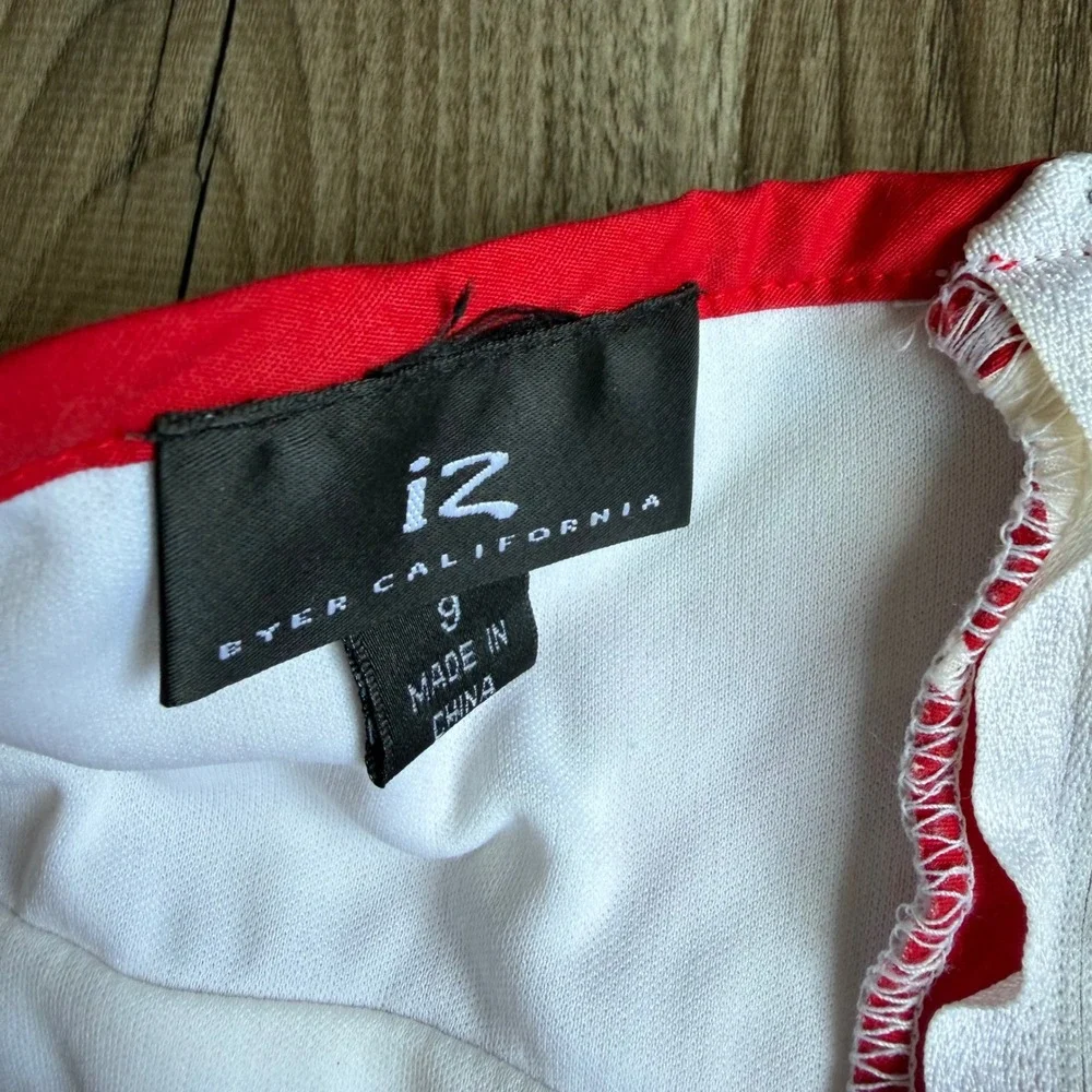 Vintage Byer California IZ Red White Tropical Floral Strapless Lace Trim Dress 9 - Picture 2 of 8